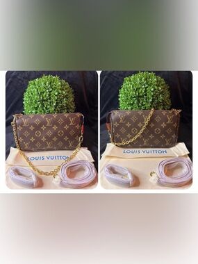 L V Brown Monogram Chain Crossbody Bag